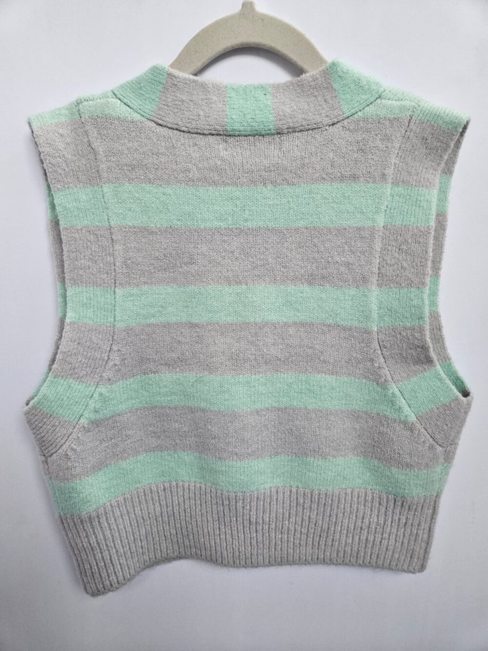 For Love & Lemons Maud Cropped Sweater Vest - Mint & Grey Sz M - Picture 9 of 11